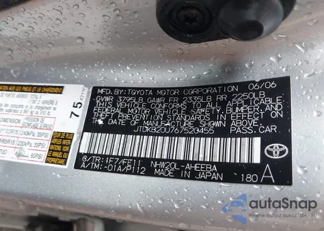 2006 Toyota Prius z USA, uszkodzony, nr VIN JTDKB20U767520455